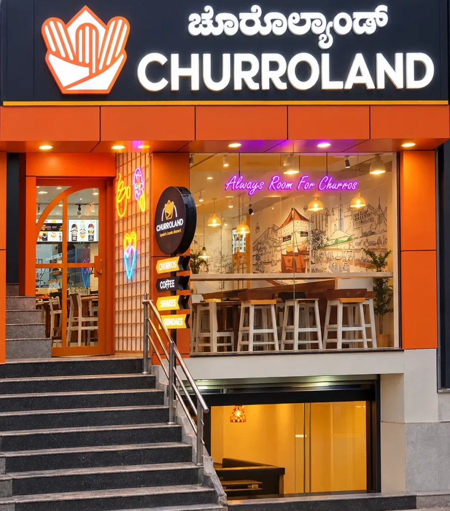 Churroland Koramangala storefront on First Cross Street, KHB Colony, 5th Block, Bengaluru
